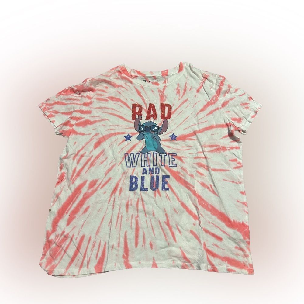 Juniors Disney Stitch Rad White and Blue Tie-Dye T-shirt
